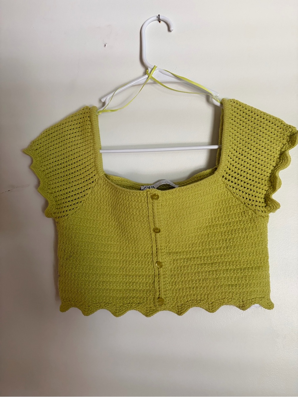 Zara Bright Lime Crochet Button-Front Crop Top